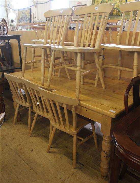 Pine kitchen table & 8 beech chairs (6+2)